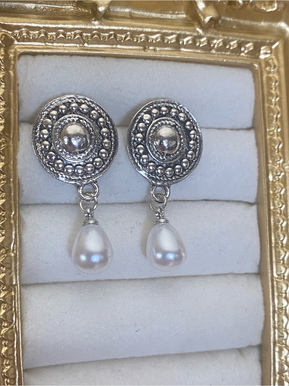 Sterling Silver Pearl Drop Earrings - White Pearls